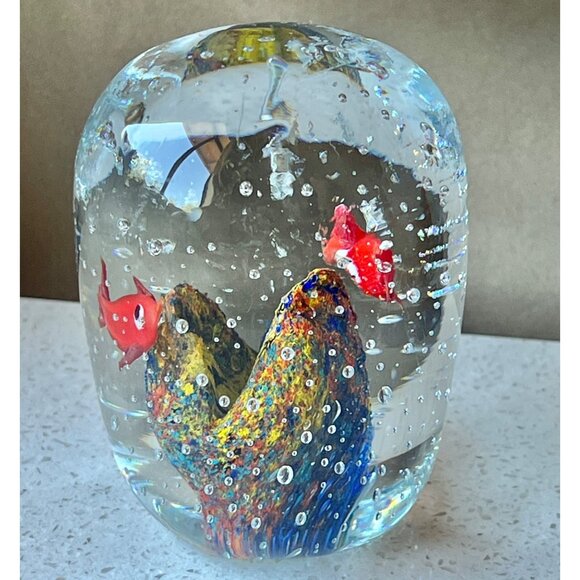 Handcrafted Blown Glass Paperweight With Colorful Fish & Bucillante Bubbles Gift - Picture 9 of 11